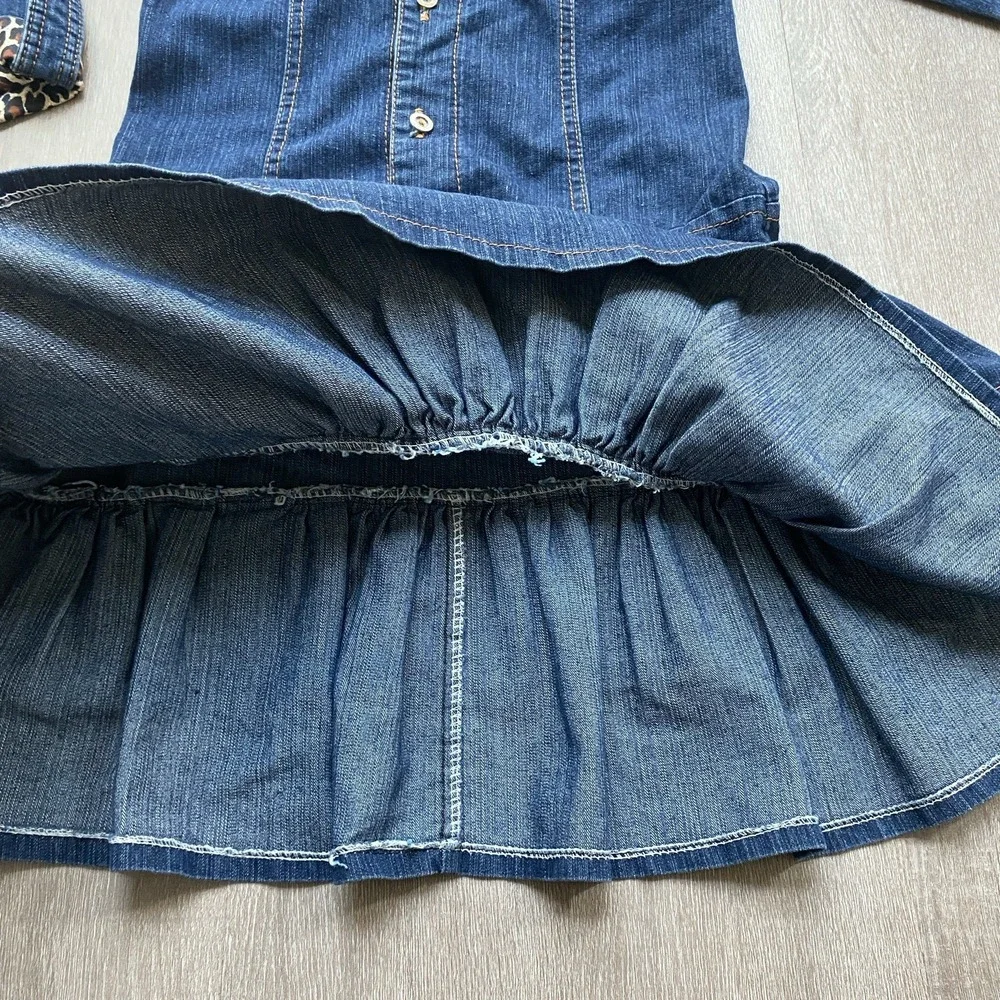 Celine Jeans Girls Blue Ruffled Denim Jean Long Sleeve Dress Size 16 Kidcore